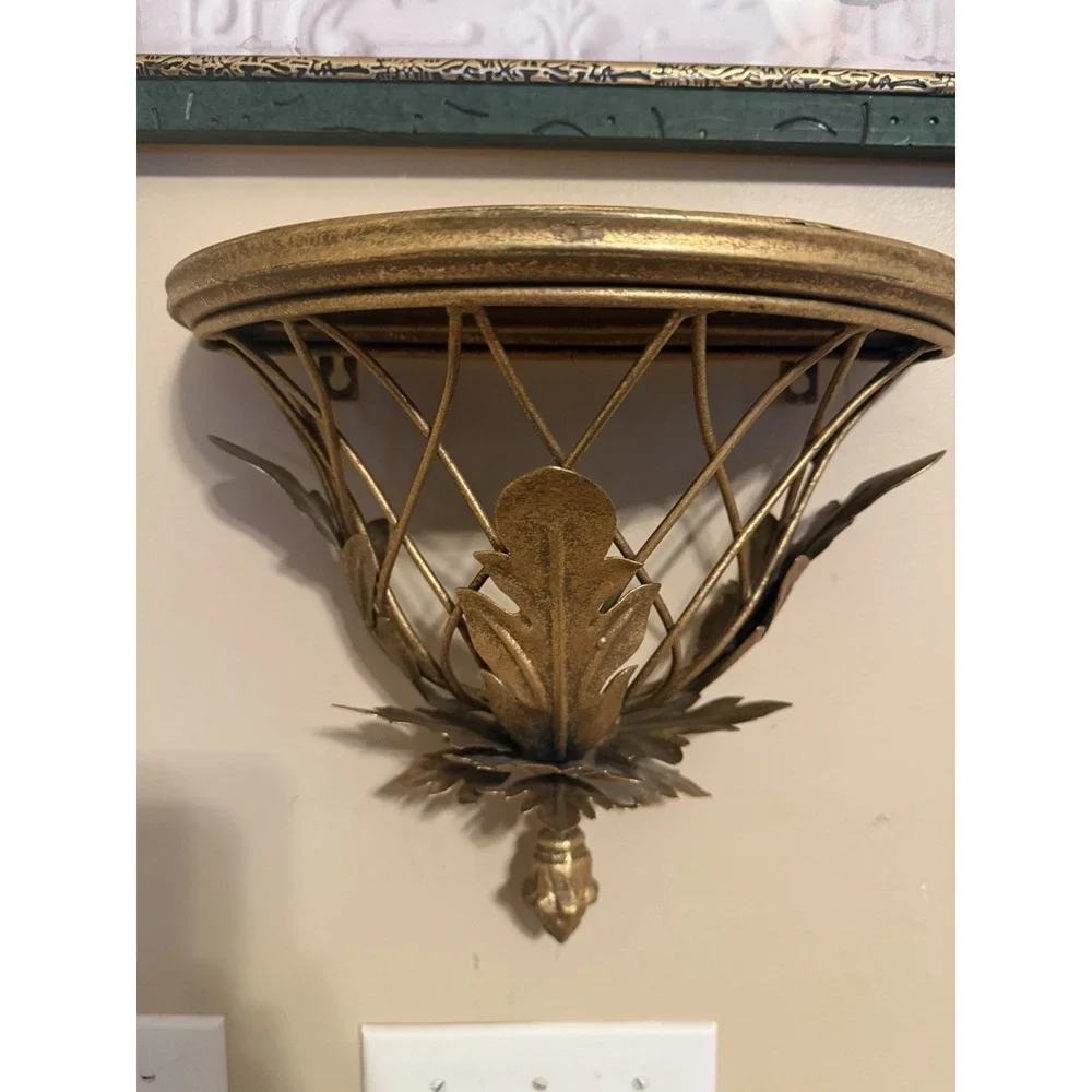 Two's Company Elmsford Gold Metal Wall Shelf Acanthus Leaf Decor 12